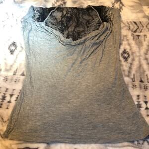 MISS ME grey and black lace back cowl‎ neck T-shirt feather beading on back sz M